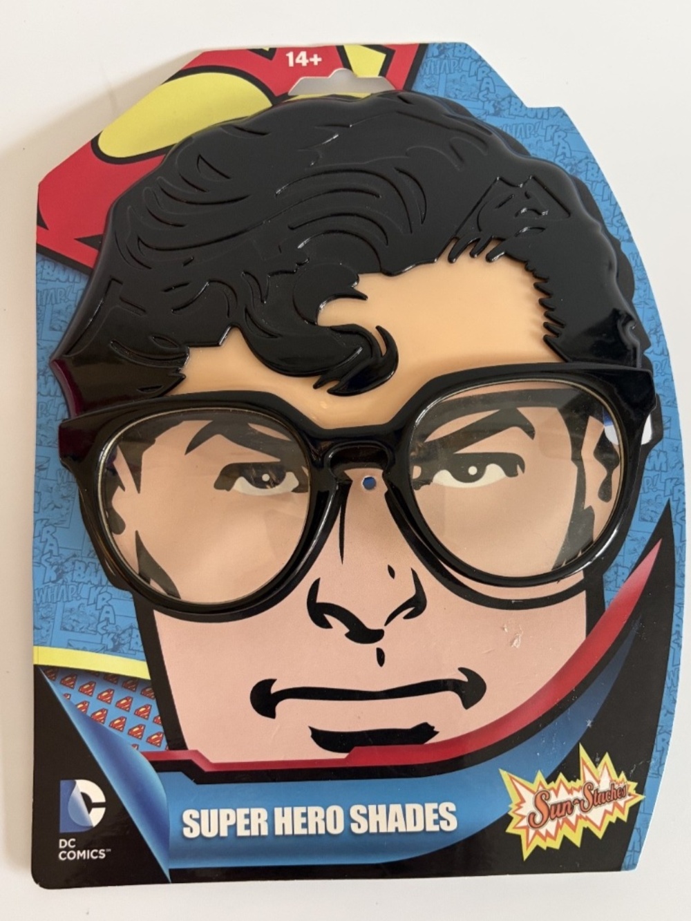 New Superman Sun-Staches Kids Sunglasses Costume Party DC Comics Super Hero 14+